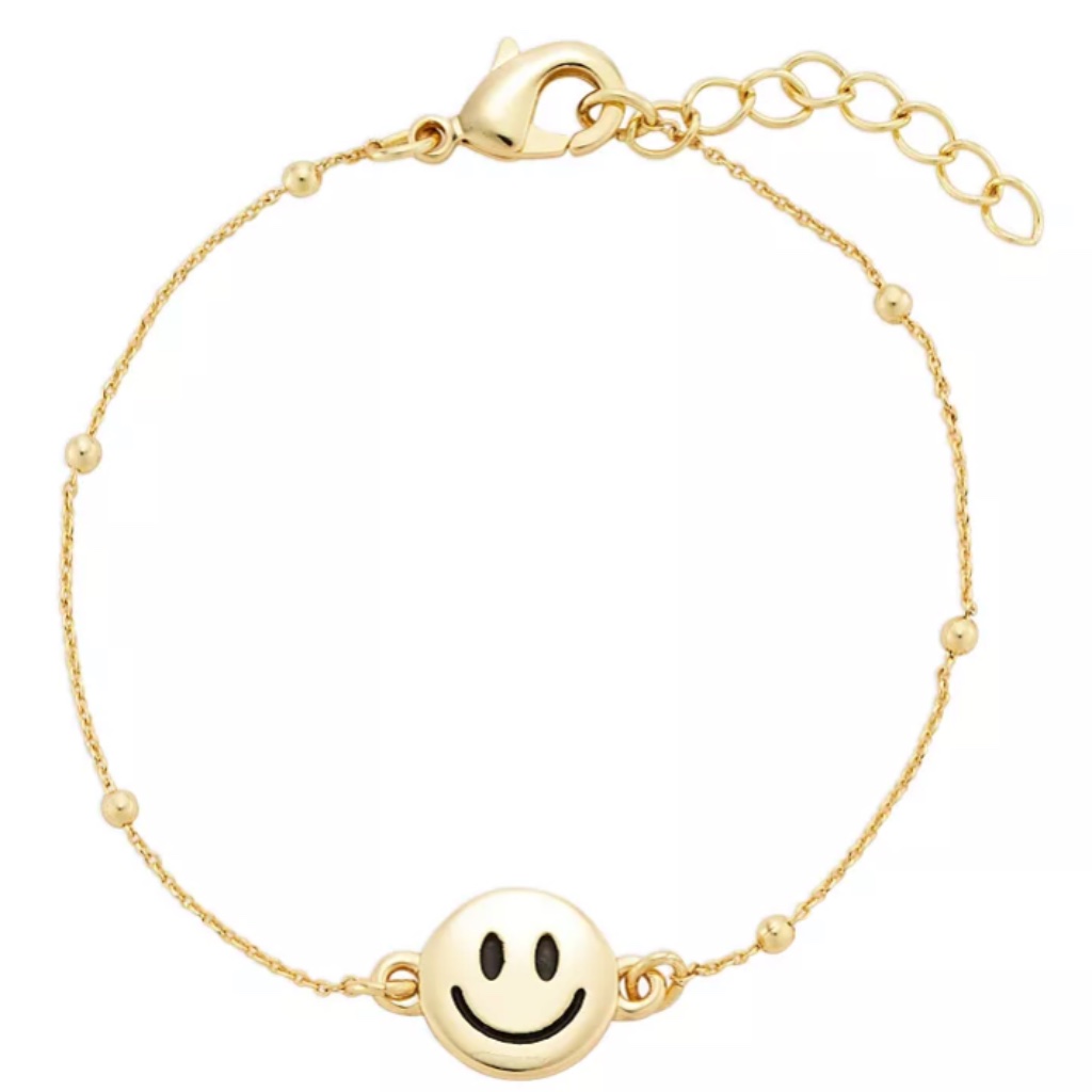 Aqua Womens Smiley Face 14k Gold Plated Charm Link Bracelet